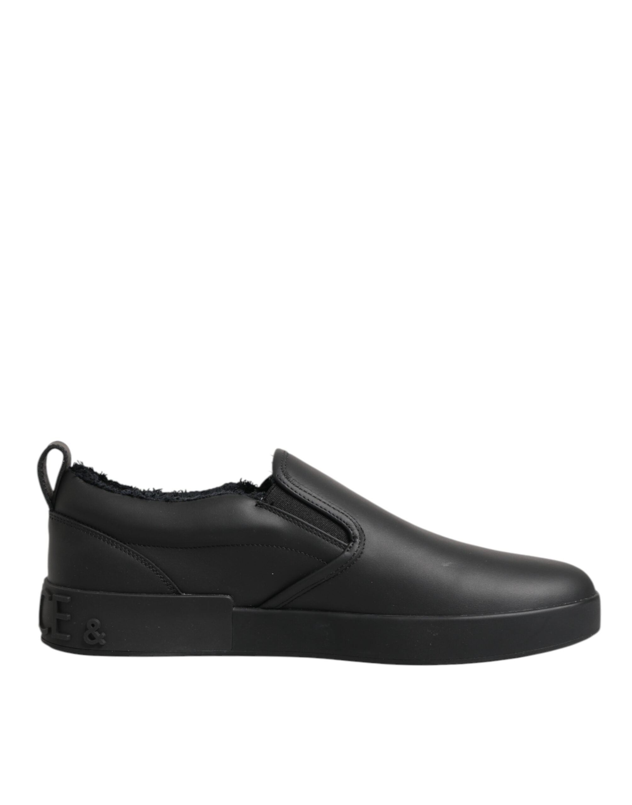 Black Leather Low Top Slip On Sneakers Shoes