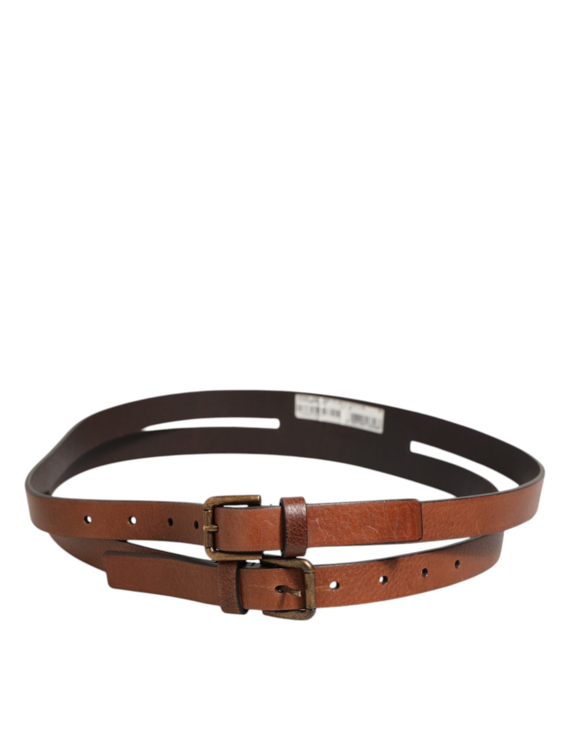 Brown Double Strap Leather Gold Buckle Belt
