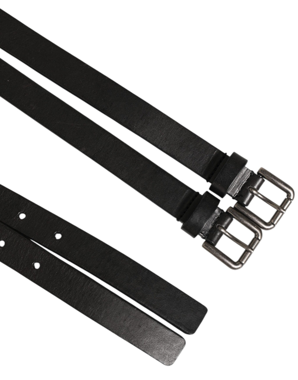 Black Double Strap Leather Silver Buckle Belt
