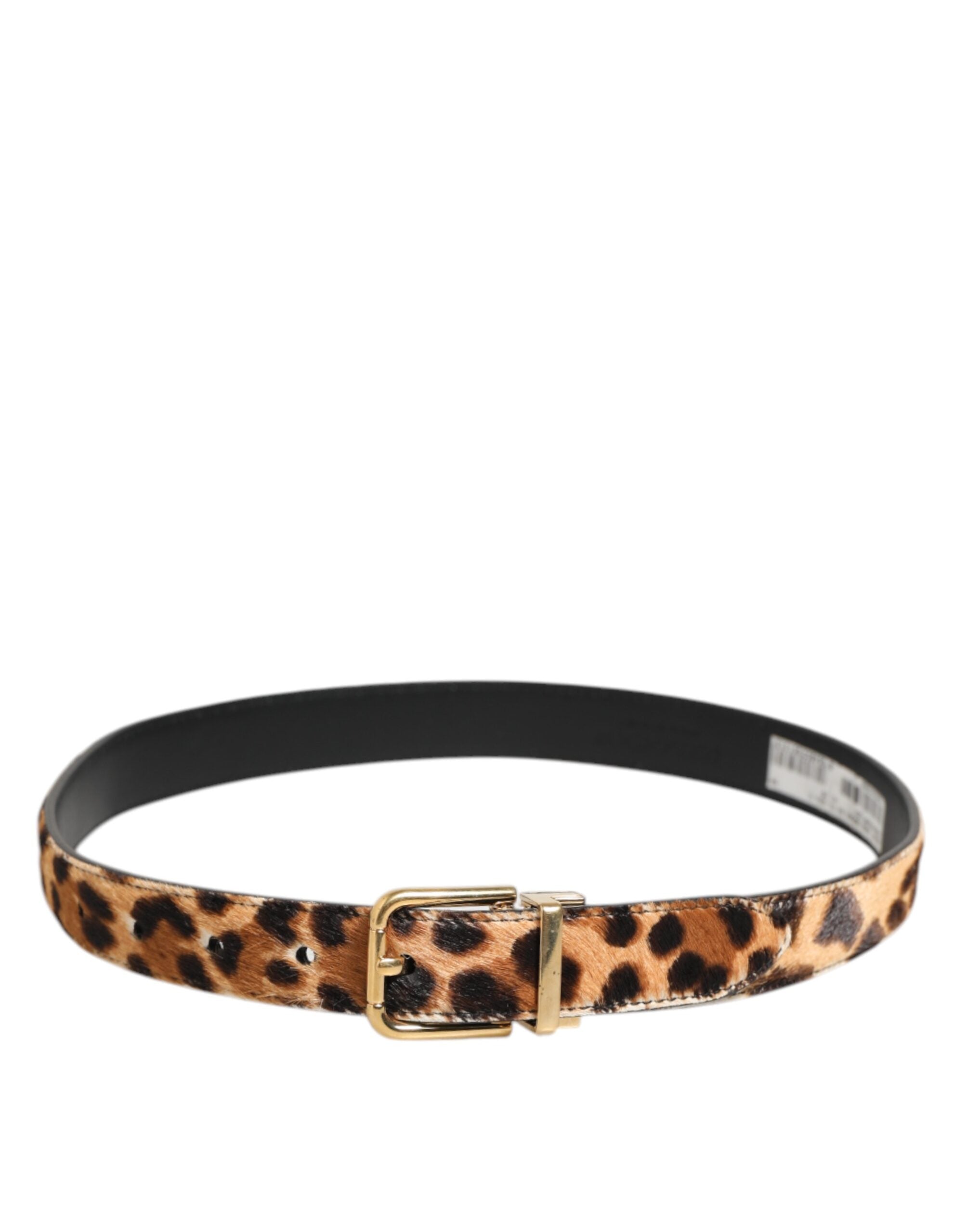 Dolce & Gabbana Brown Leather Leopard Print Metal Buckle Belt