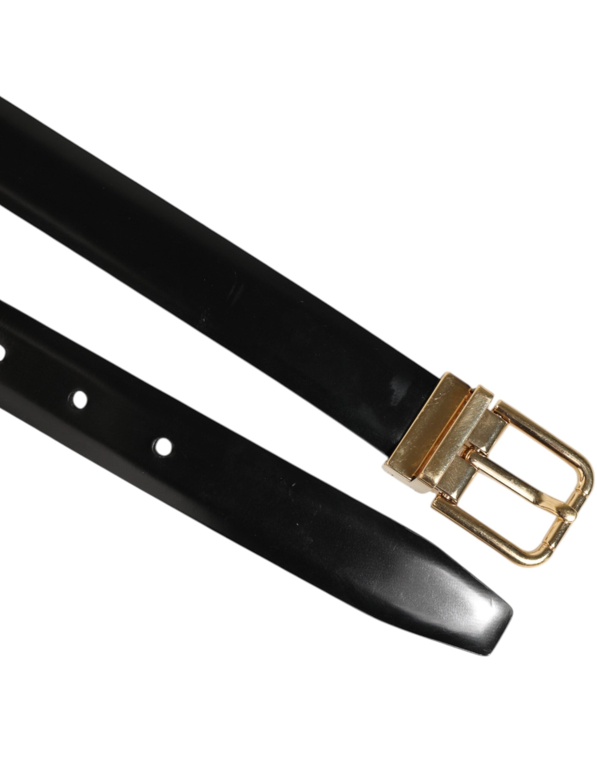 Black Classic Leather Gold-Tone Buckle Belt