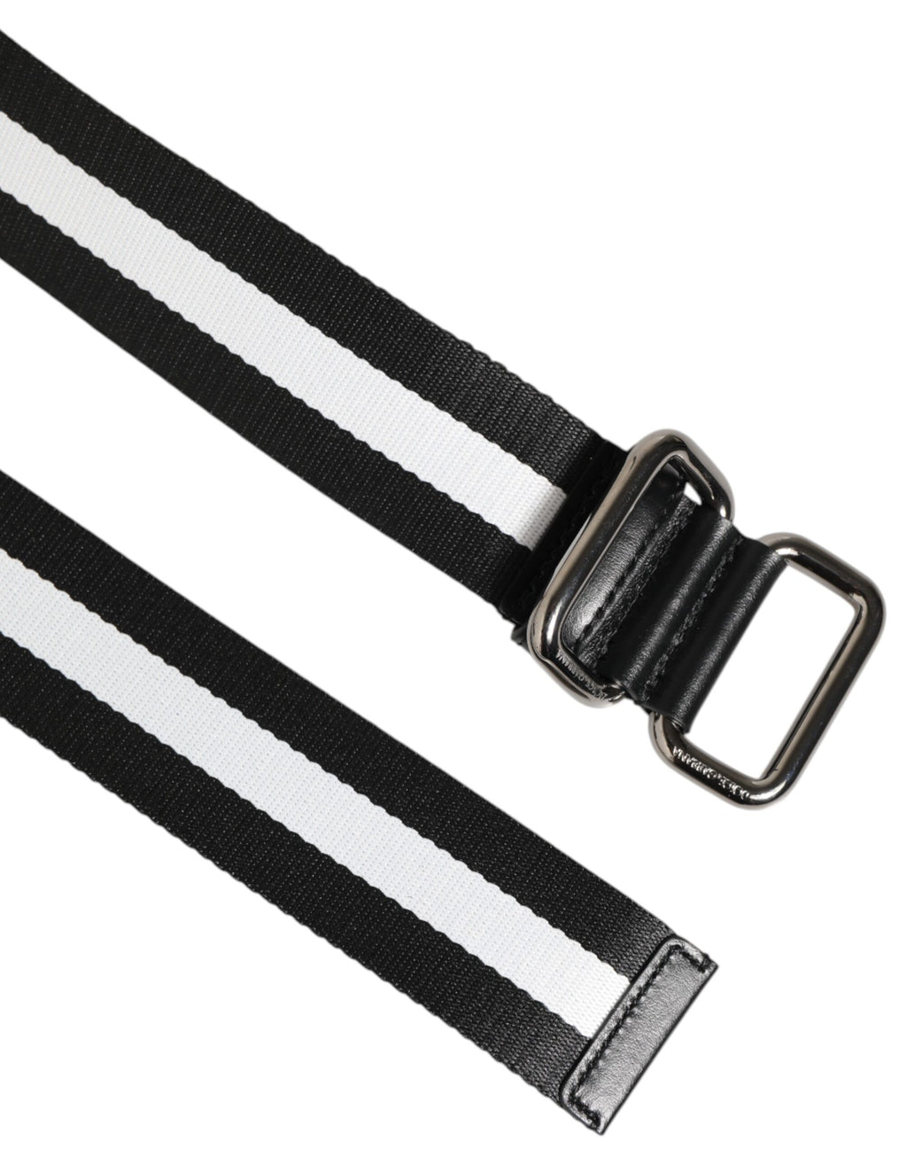 Black White Striped Logo Metal Buckle Belt