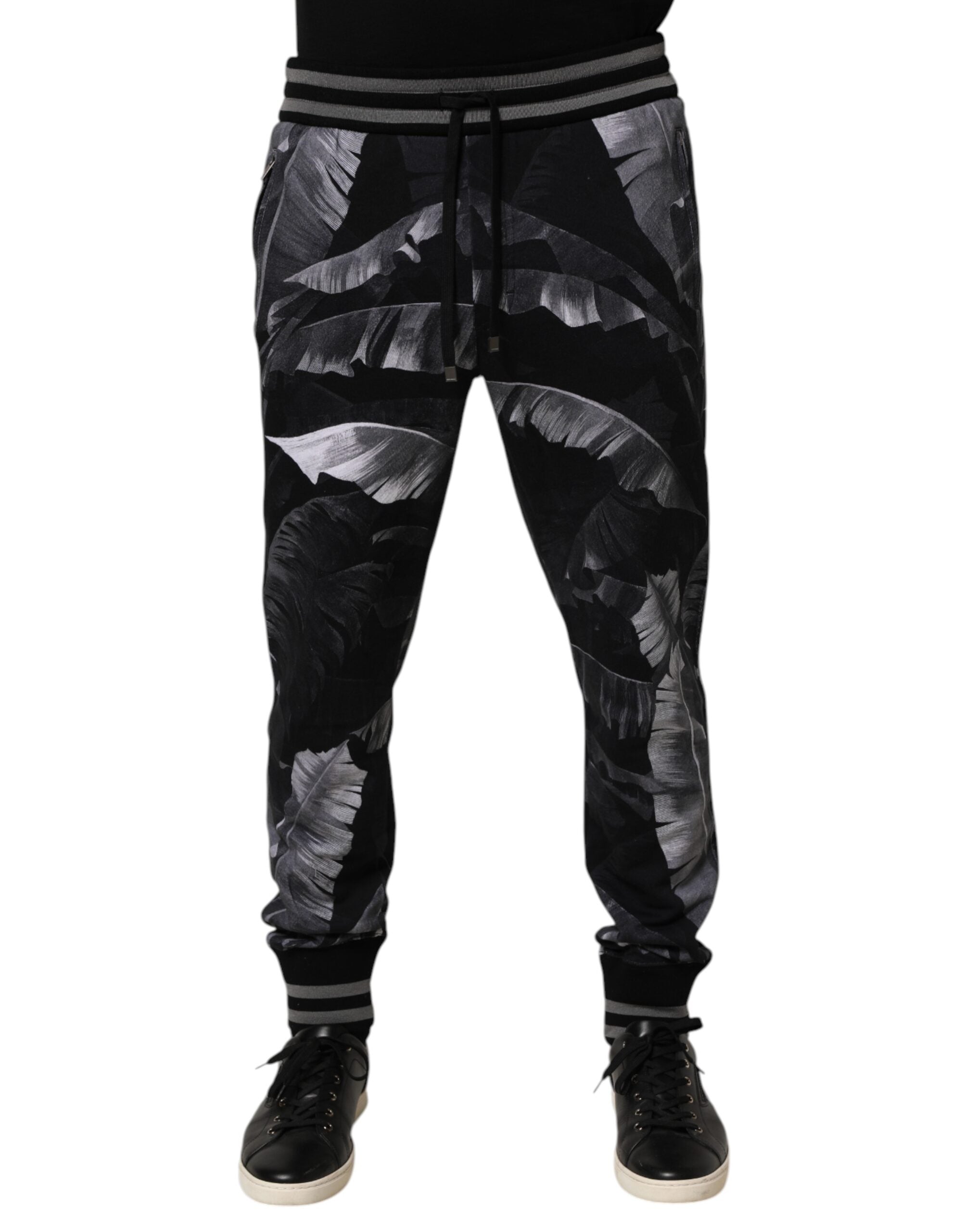 Black Banana Leaf Cotton Jogger Trouser Pants