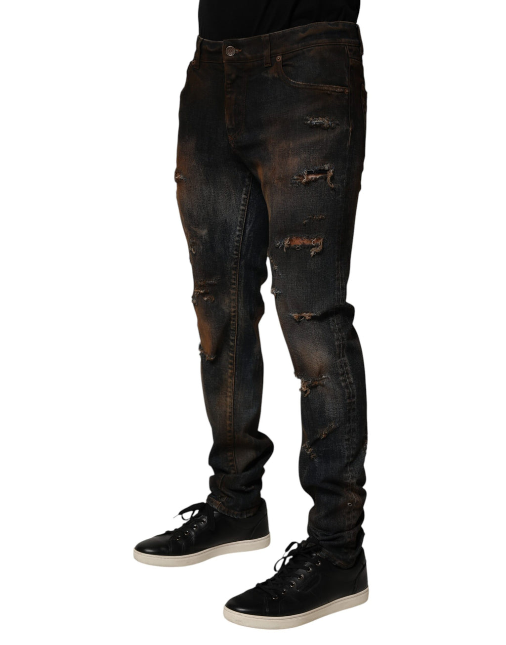Black Cotton Skinny Tattered Men Denim Jeans