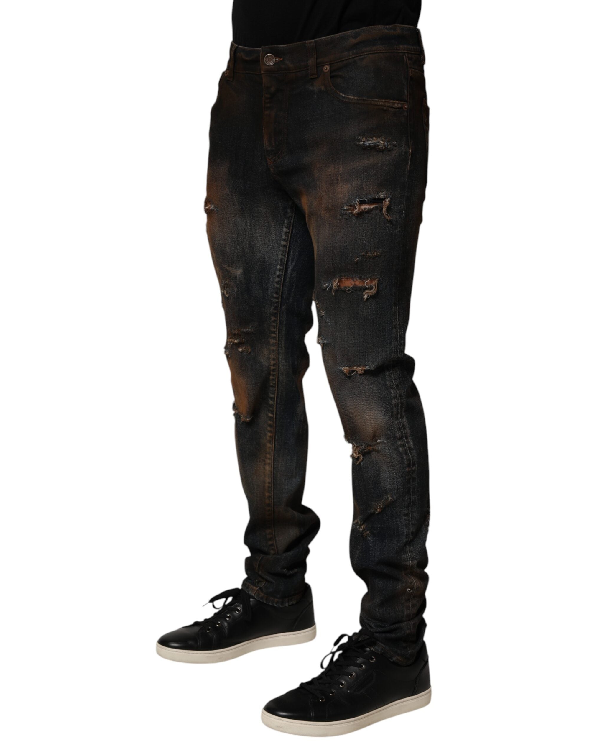Black Cotton Skinny Tattered Men Denim Jeans