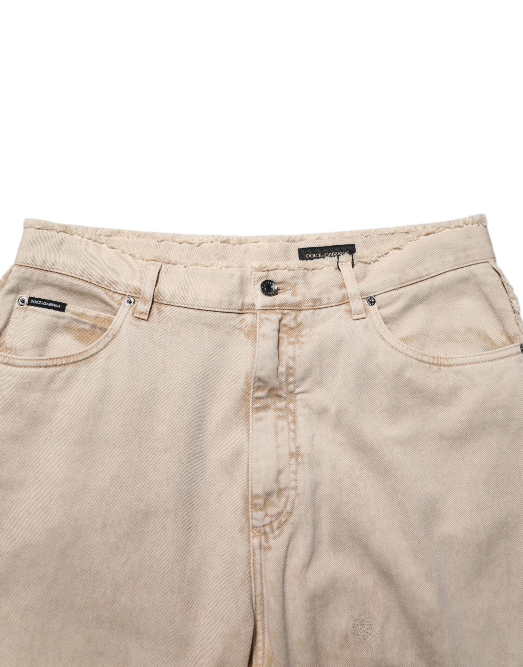 Beige Cotton Straight Denim Trouser Jeans