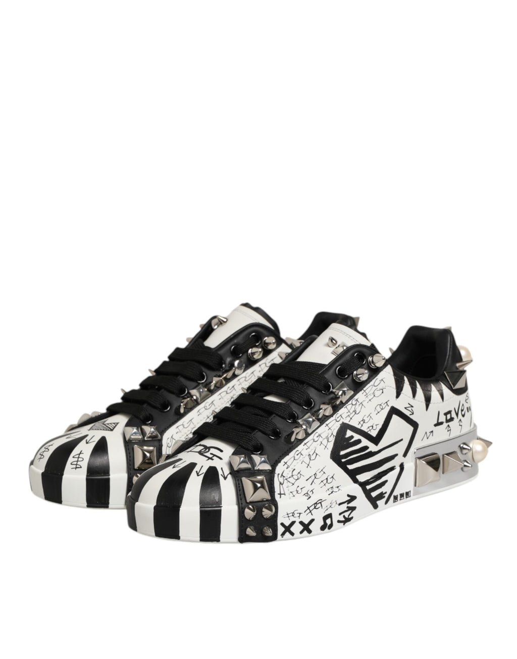 Black White Studded Low Top Sneakers Shoes