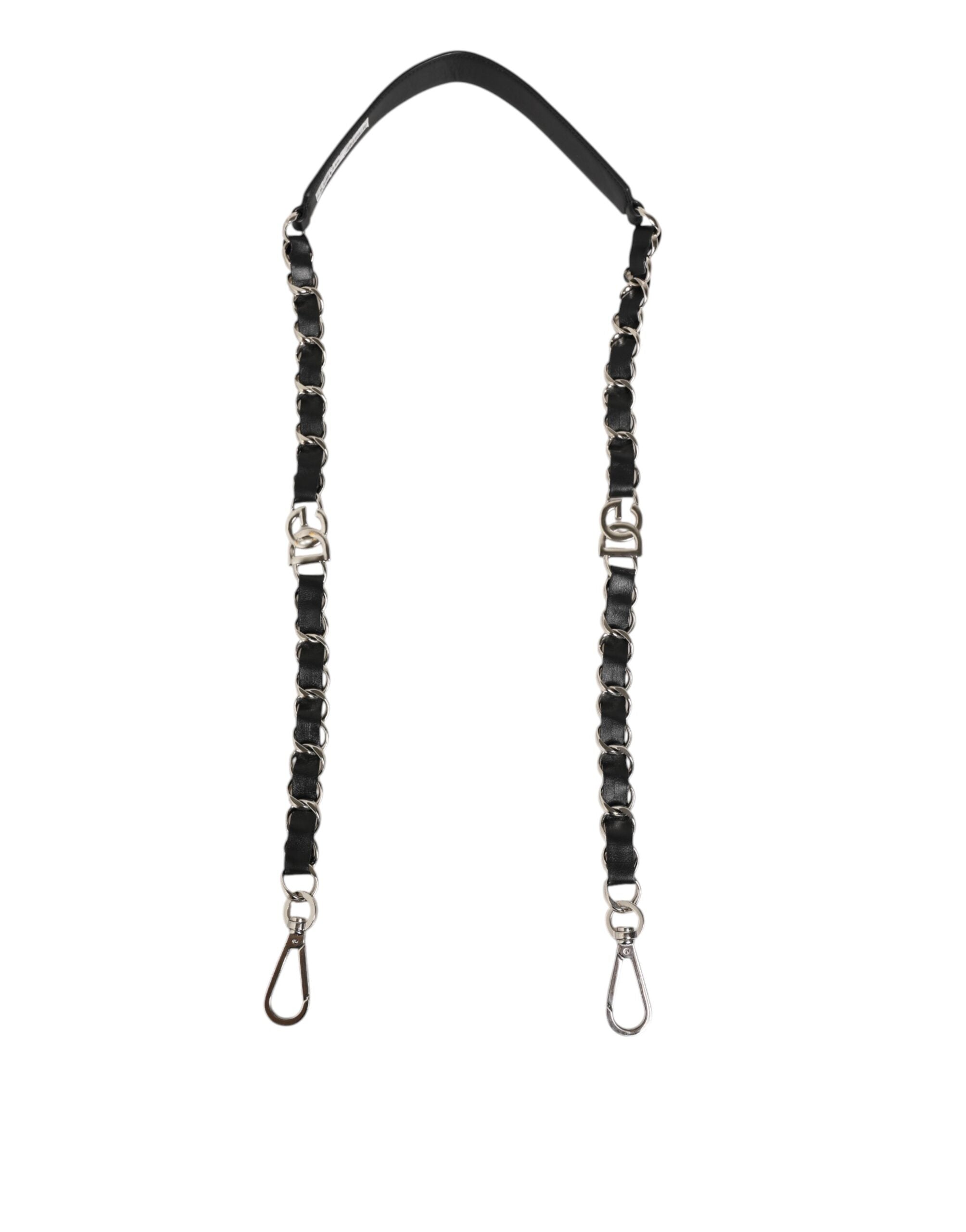 Black Leather Silver Chain Bag Accessory Shoulder Strap