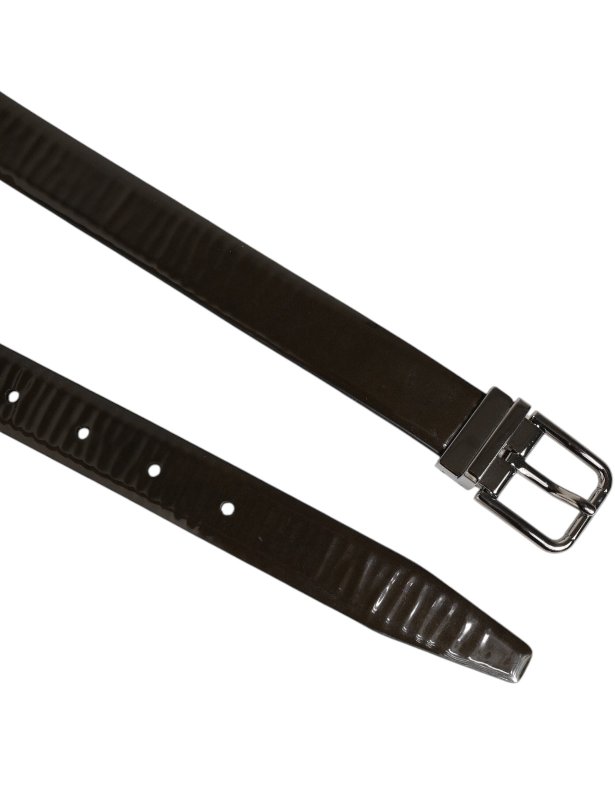 Brown Glossy Leather Classic Metal Buckle Belt