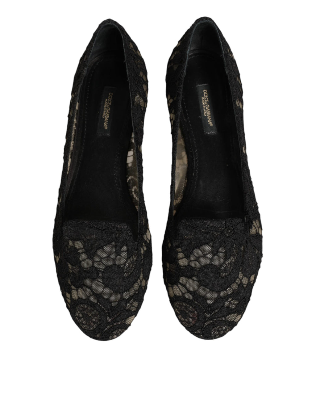 Black Taormina Lace Slip On Flats Shoes