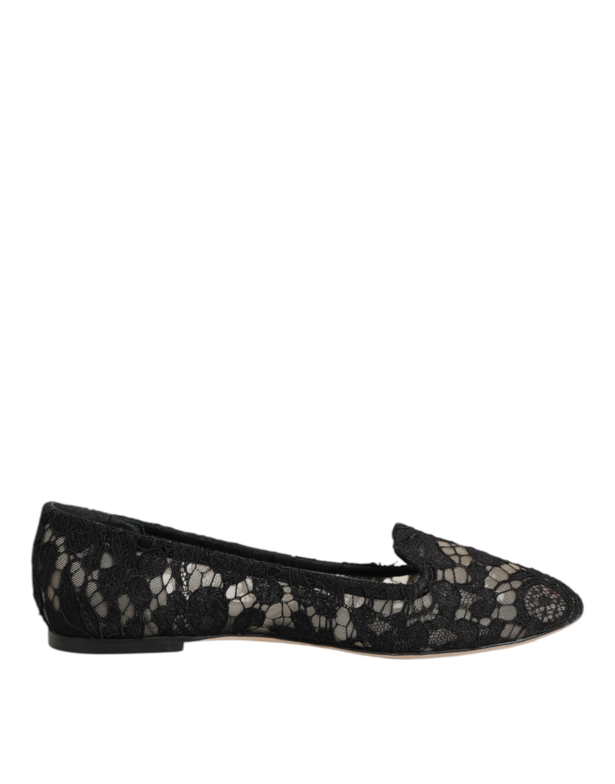 Black Taormina Lace Slip On Flats Shoes