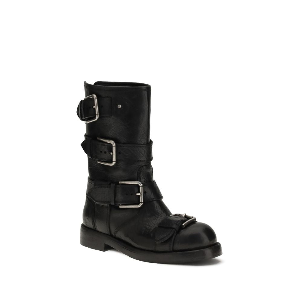 Dolce & Gabbana Black Calf Leather Bos Taurus Lace-Up Boots