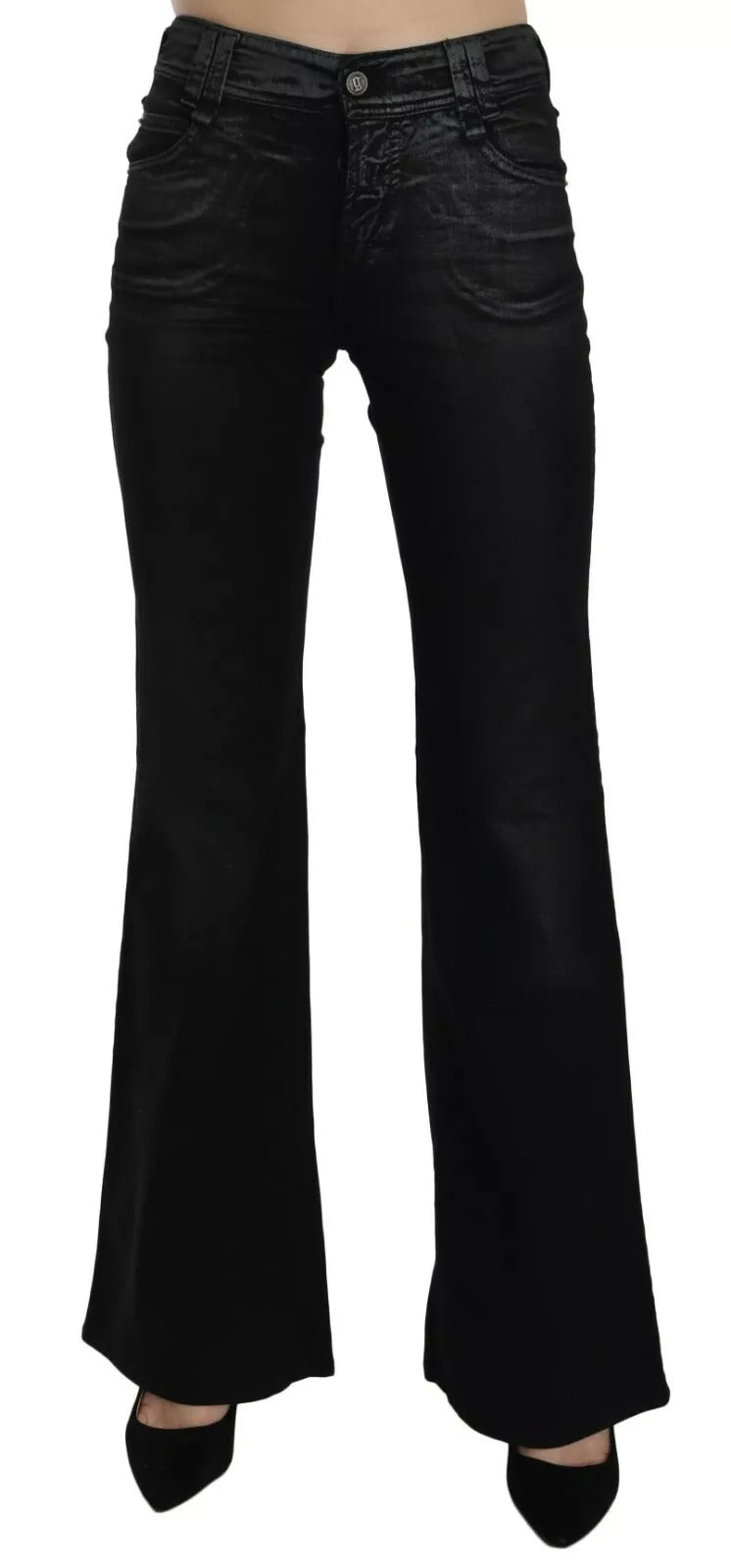 Black Washed High Waist Flared Denim Casual Pants Jeans