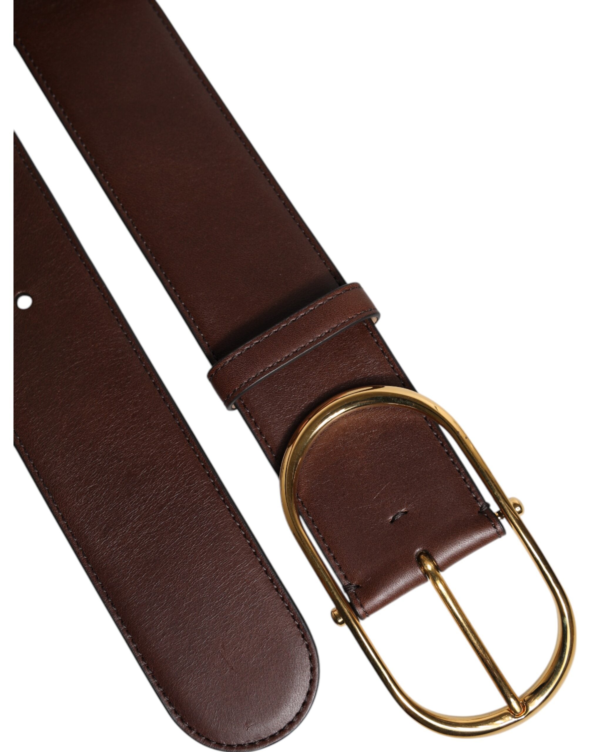 Brown Leather Classic Metal Oval Buckle Belt