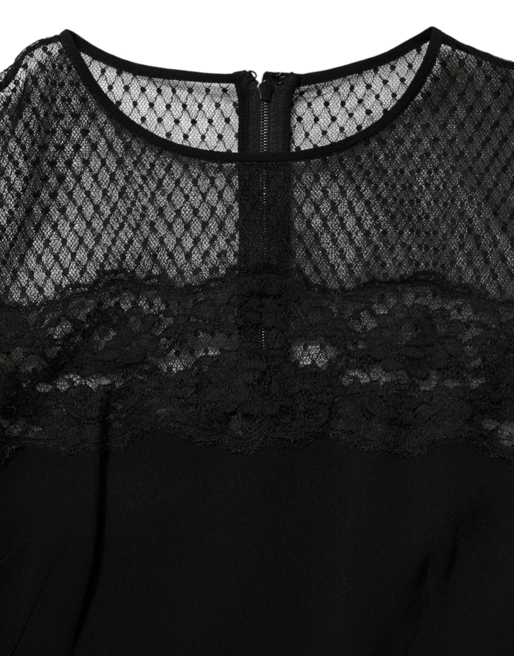 Black Floral Lace Trim Sheath A-line Dress