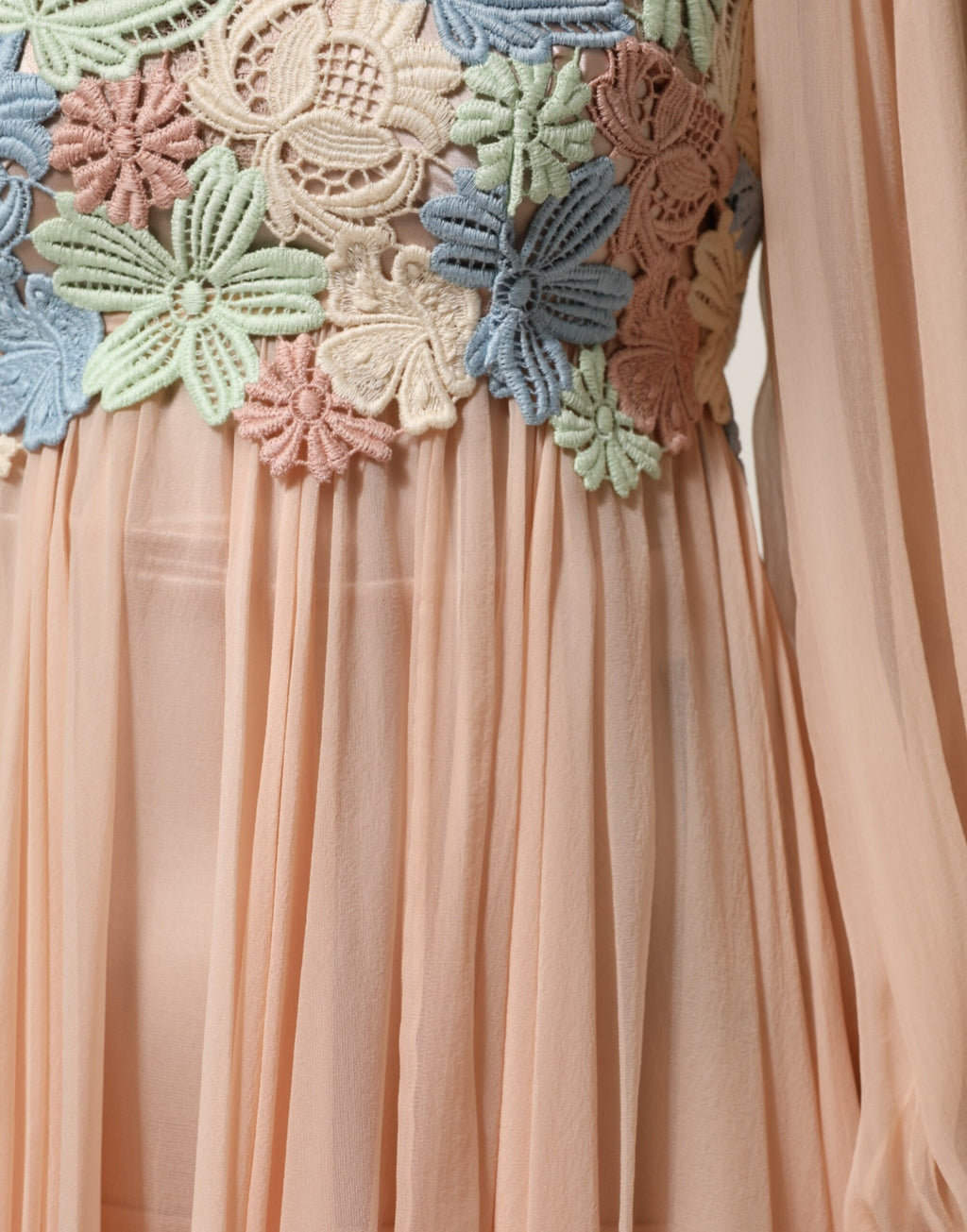 Pink Floral Embroidery Pleated A-line Dress