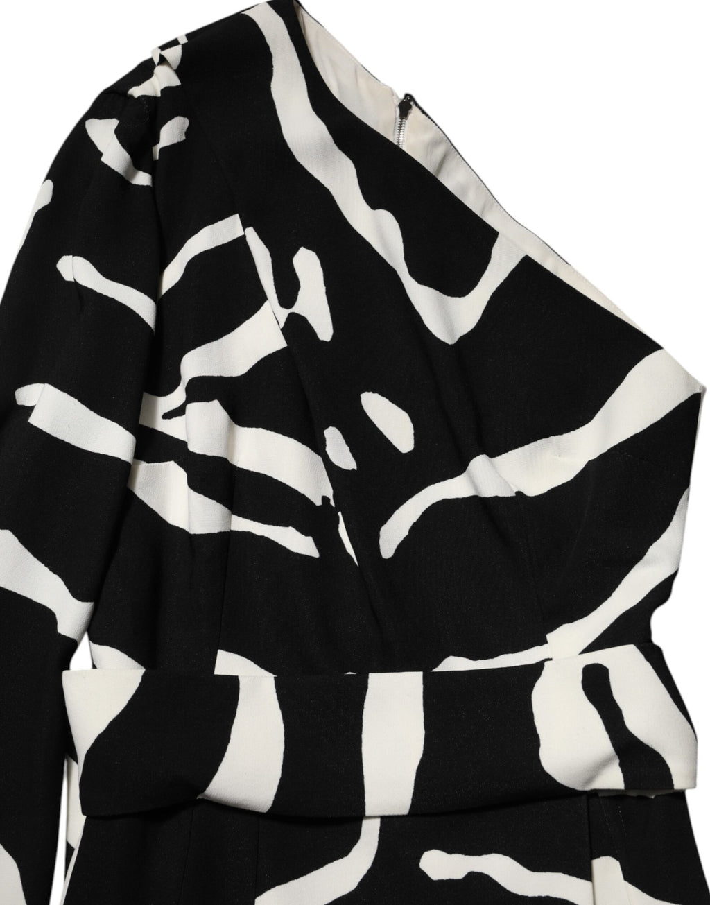 Black White One Shoulder High Slit Mini Dress