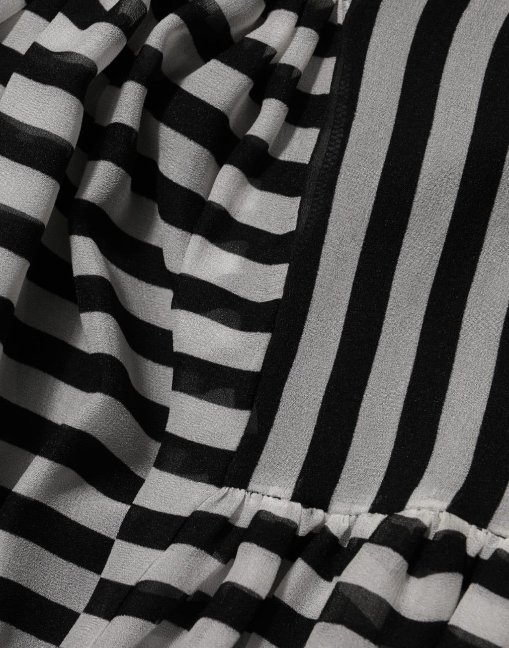 Black White Stripes Silk V-neck Midi Dress