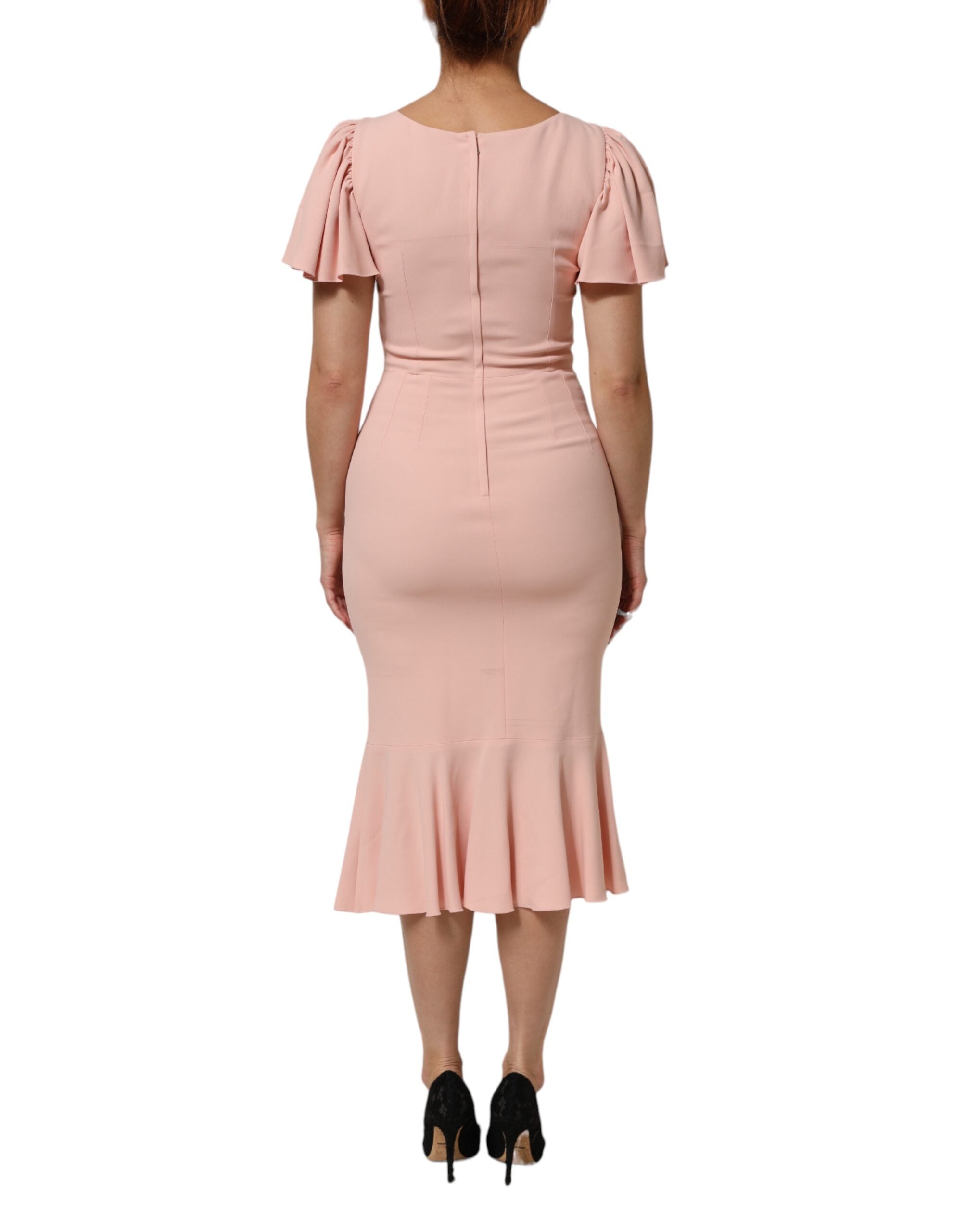 Pink Viscose Short Sleeves Sheath Midi Dress