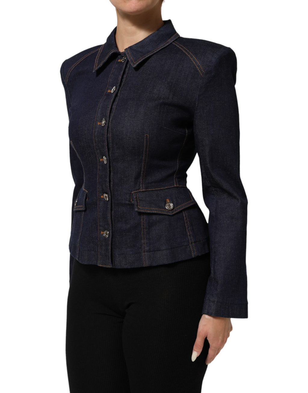 Dark Blue Cotton Collared Denim Coat Jacket