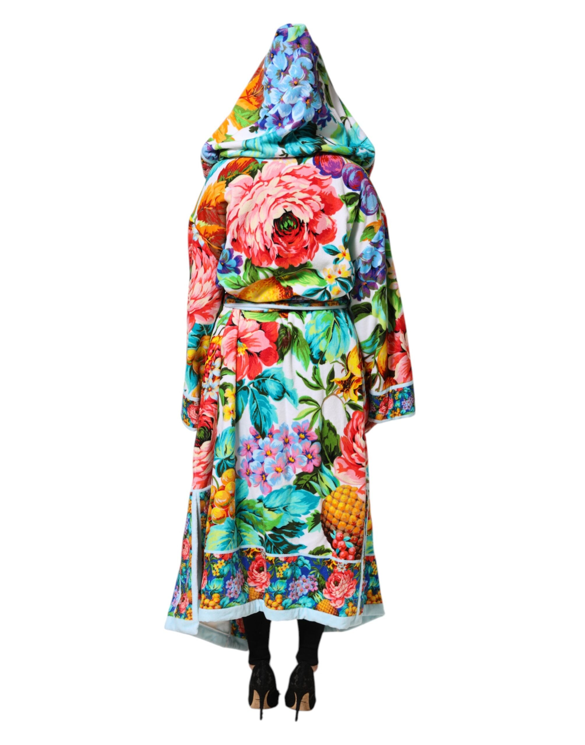 Multicolor Floral Print Belted Bathrobe Coat Jacket