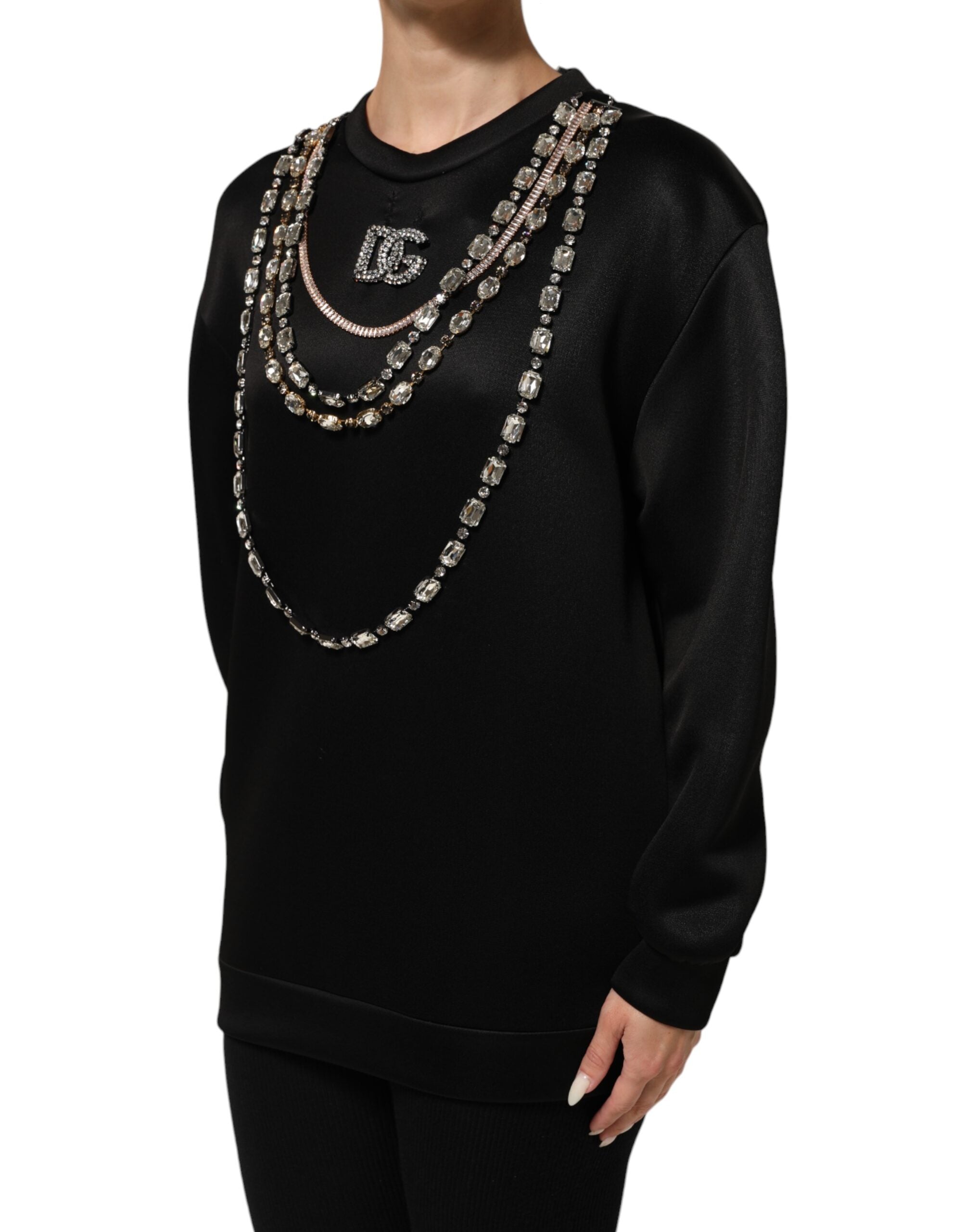 Black Crystal DG Necklace Sweatshirt Sweater