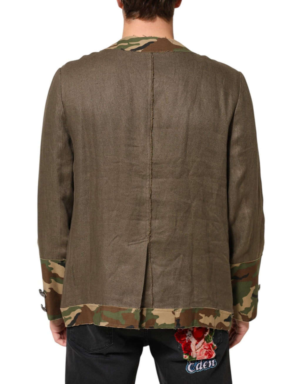 Brown Camouflage Linen Button Down Jacket