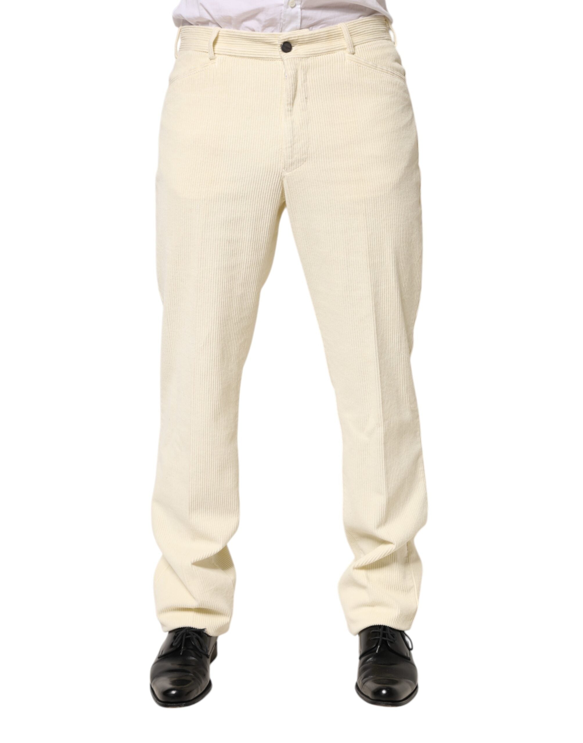 Beige Corduroy Cotton Straight Men Trouser Pants