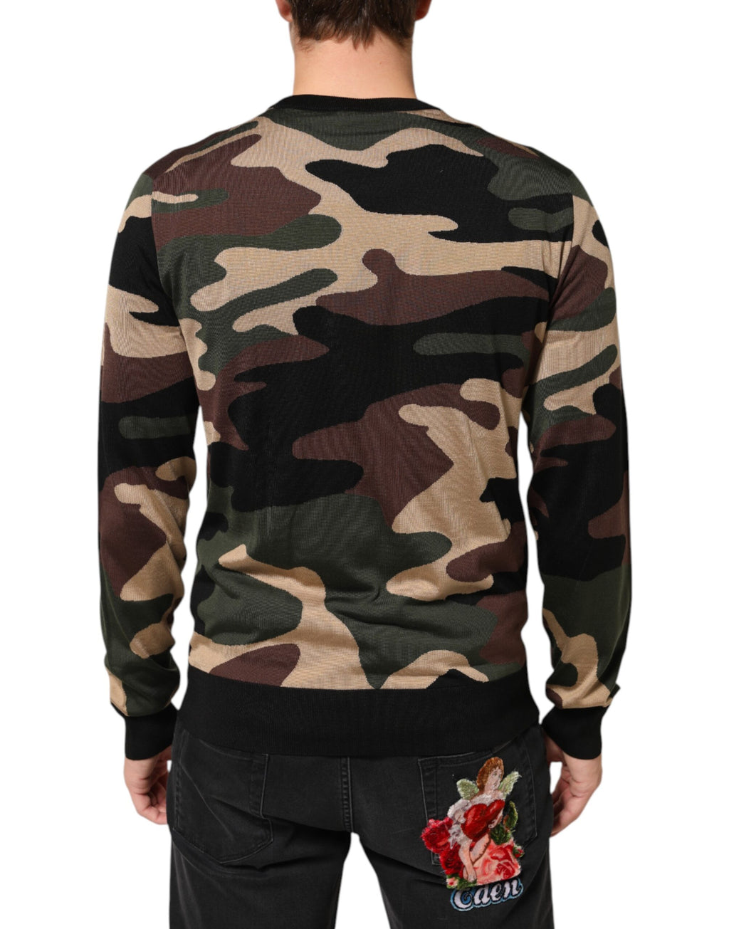 Multicolor Camouflage Crew Neck Men Pullover Sweater