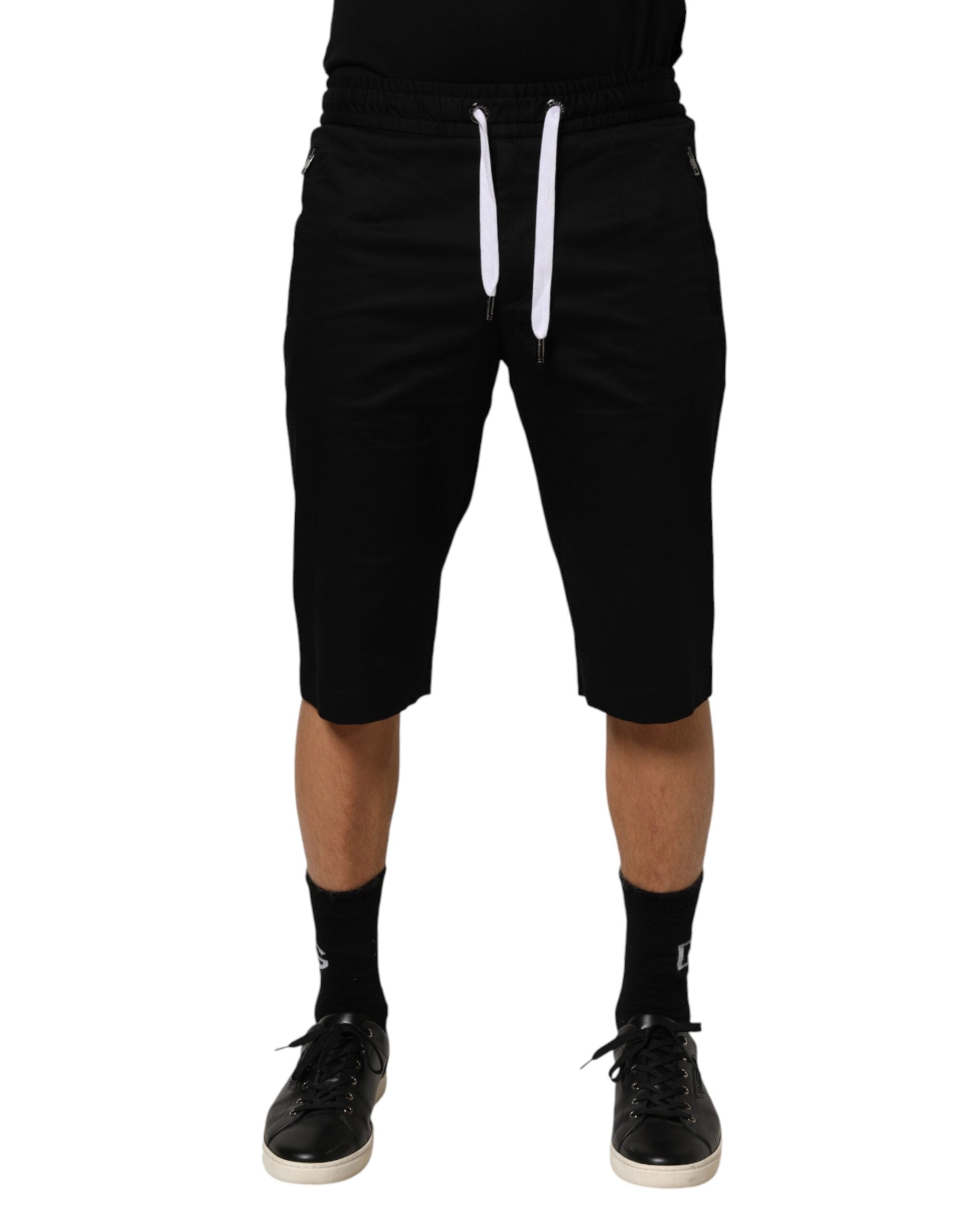 Black Cotton Stretch Men Bermuda Shorts