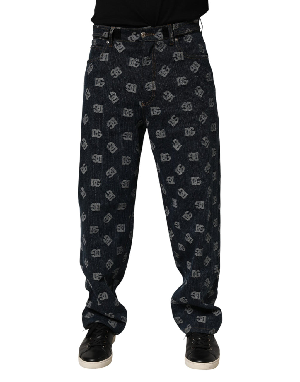 Blue Logo Print Straight Denim Men Jeans