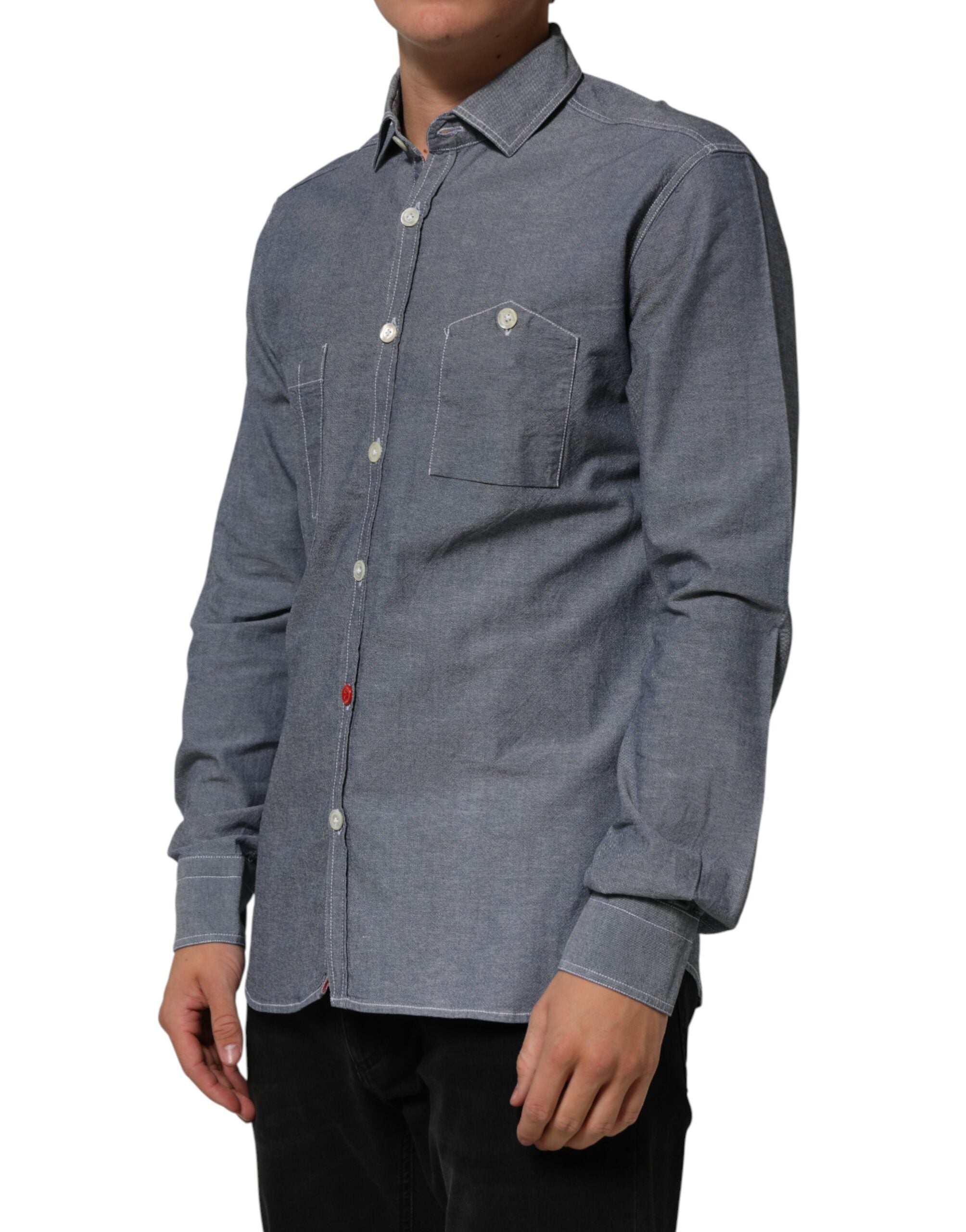 Blue Denim Regular Fit Collared Long Sleeve Casual Shirt