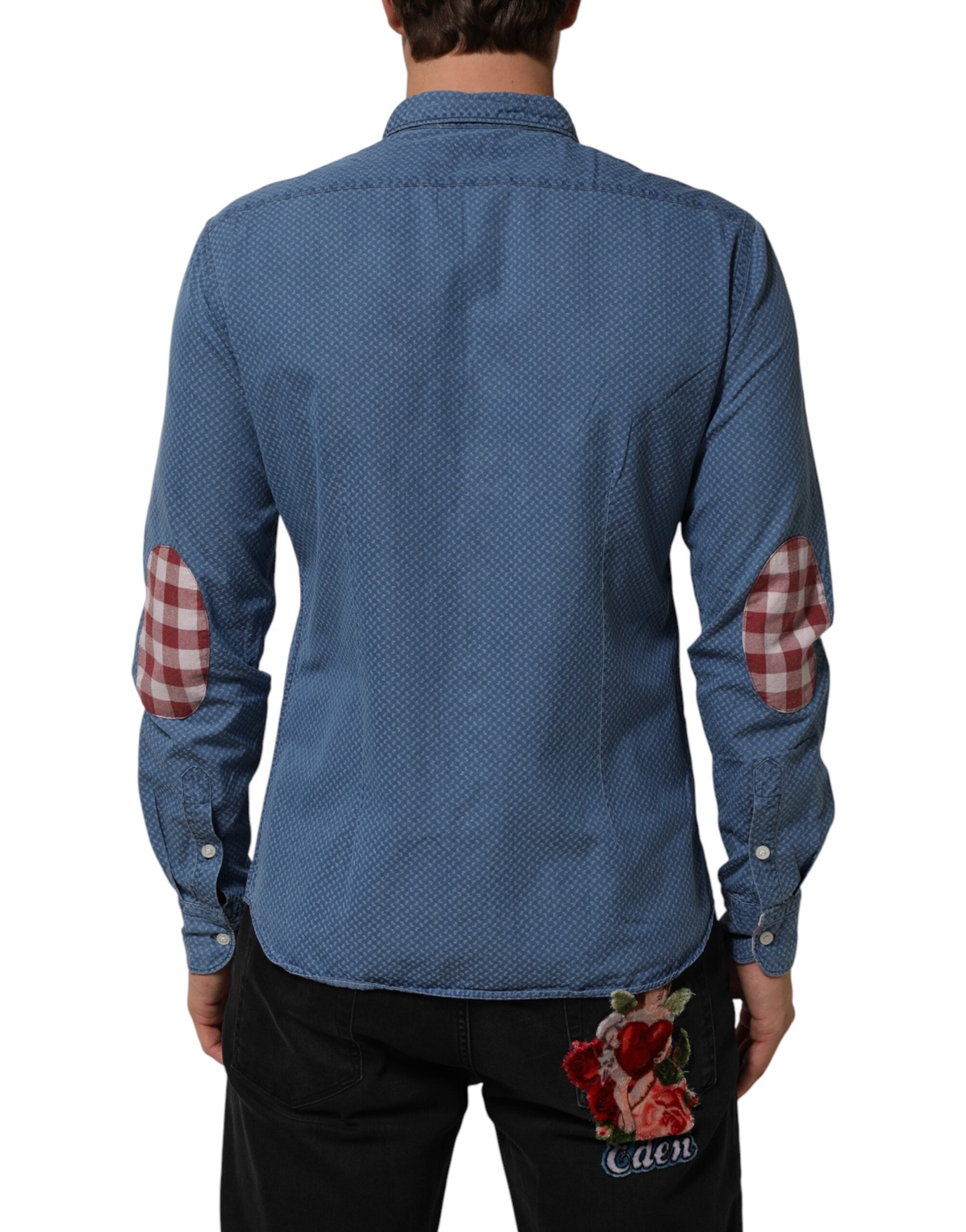 Blue Denim Slim Fit Collared Long Sleeve Casual Shirt