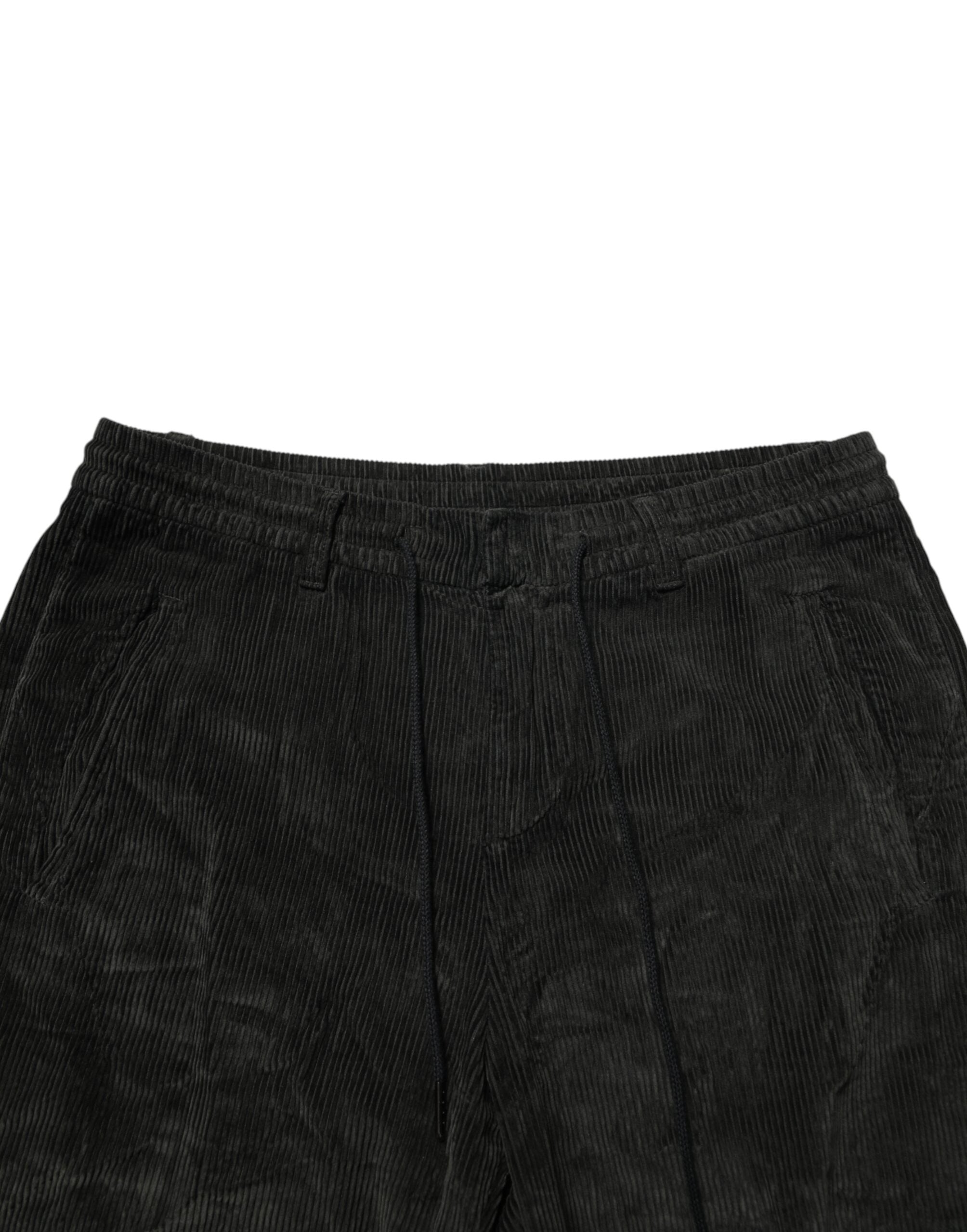 Black Mid Waist Cropped Corduroy Men Trouser Pants