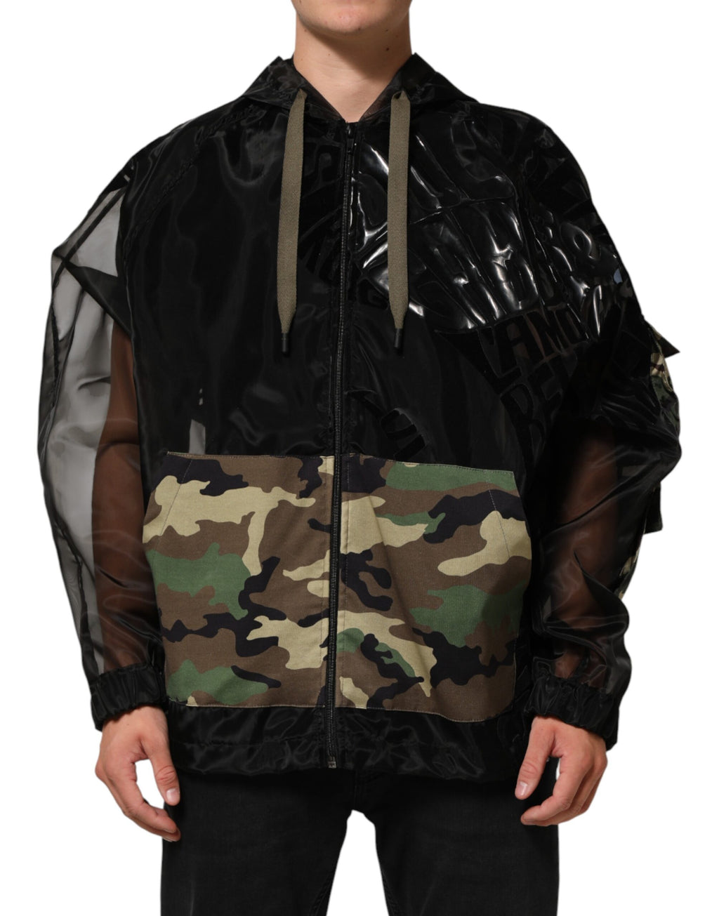 Black Camouflage Hooded Men Full Zip Sweater