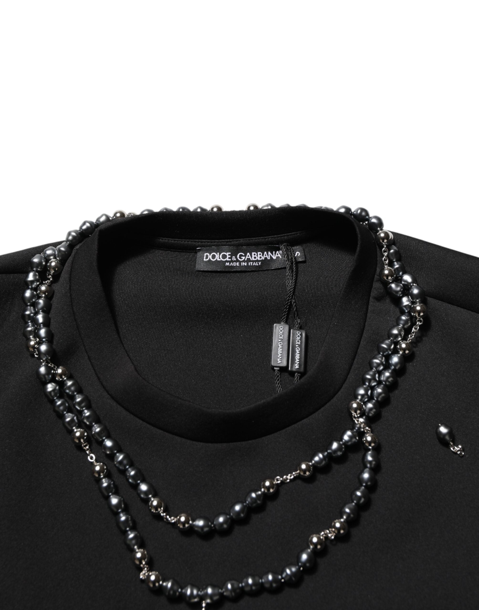 Black Polyester Necklace Embellished T-shirt
