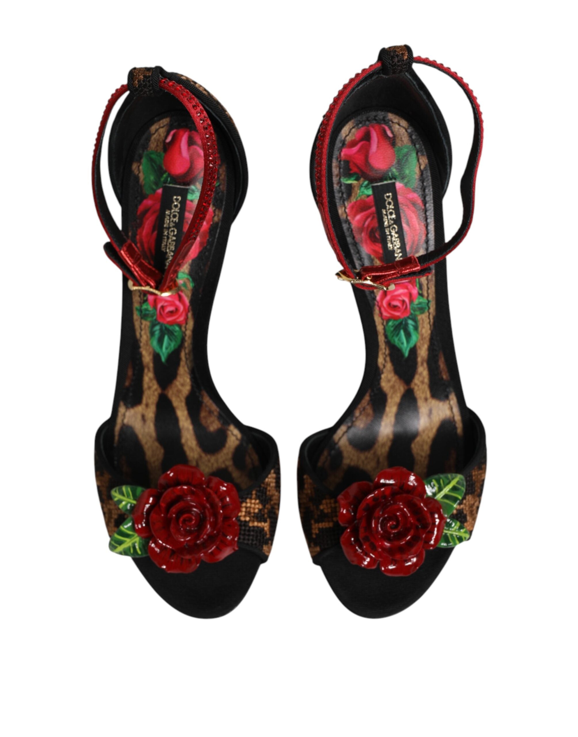 Brown Leopard Crystal Roses Sandals Shoes