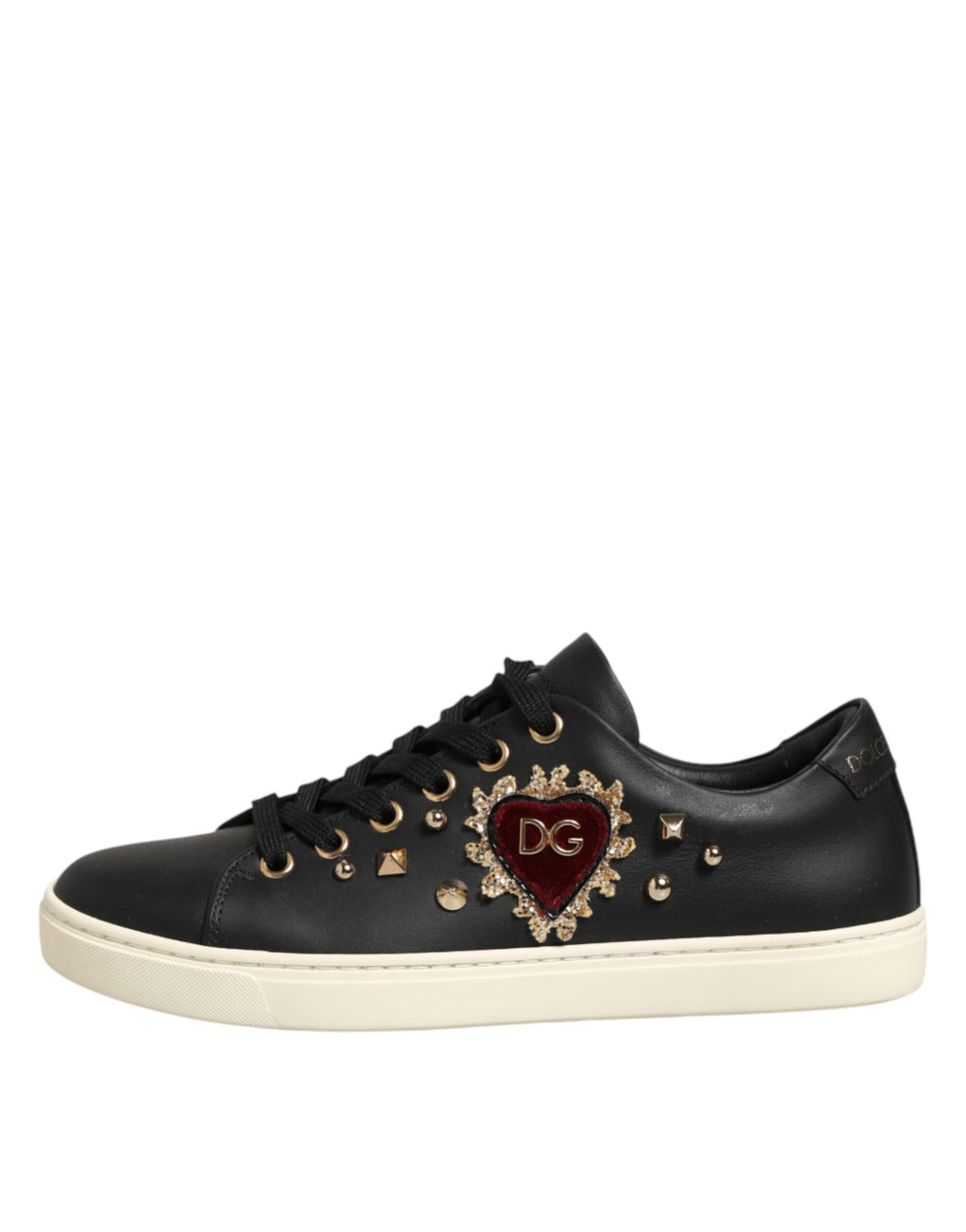 Black Leather Sacred Heart Sneakers Shoes