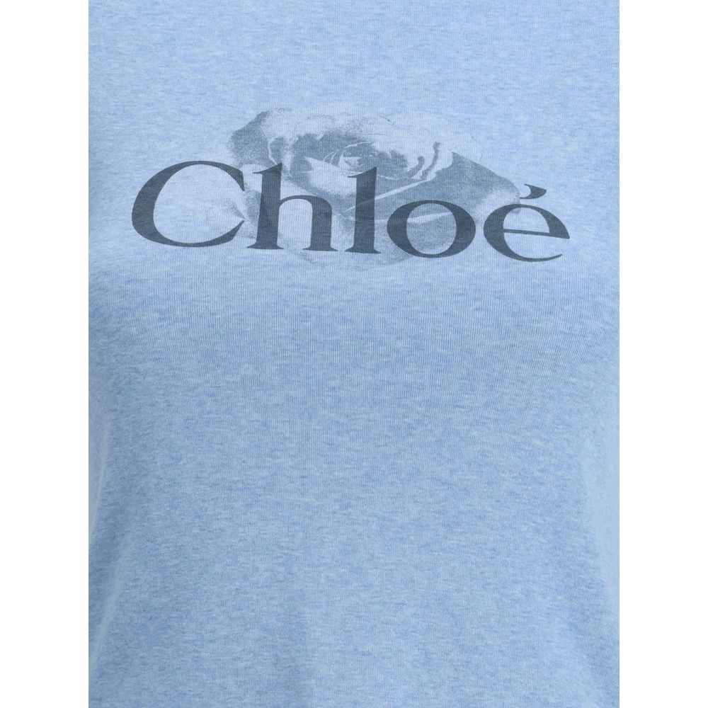 Chloé Light Blue Cotton Sleeveles T-Shirt